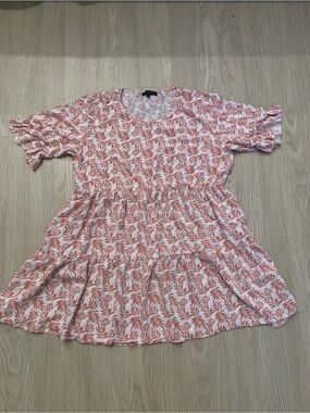 Lightweight Pink Leaf-Print Mini Dress